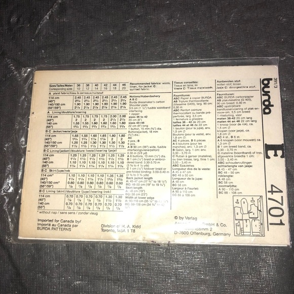 Burda 4701 Suit – Skirt, Jacket Size: 10-12-14-16-18-20 Uncut Sewing Pattern - Picture 4 of 6